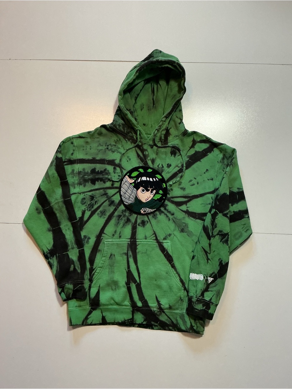Hypland X Naruto Rock Lee Chenille Patch Green Tie Dye Manga Pullover Hoodie